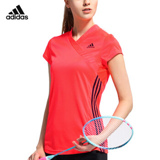 阿迪达斯adidas 运动休闲服 短袖T恤女款 羽毛球服 S90090 S码 橘红