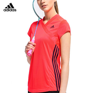 阿迪达斯adidas 运动休闲服 短袖T恤女款 羽毛球服 S90090 S码 橘红