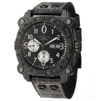 HAMILTON 汉米尔顿 卡其海军系列 H78696393 男士机械手表 46mm 黑盘 黑色皮革表带 圆形