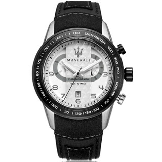 玛莎拉蒂（MASERATI）手表 Corsa系列石英黑色皮带时尚休闲商务男表银色表盘R8871610001