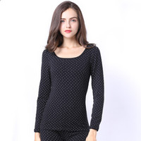 港莎秋衣秋裤女士棉质保暖内衣套装圆领薄款基础打底棉毛衫 黑色 L