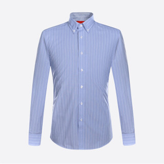 富绅Virtue 商务休闲竖条纹抗皱免烫男士修身长袖衬衫 YCF20122117 浅蓝色 40