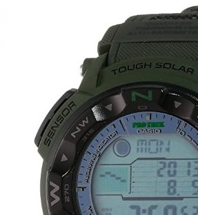 CASIO 卡西欧 PRO TREK系列 PRW-2500B-3CR 男士太阳能手表 46.8mm 灰色 绿色树脂带 圆形