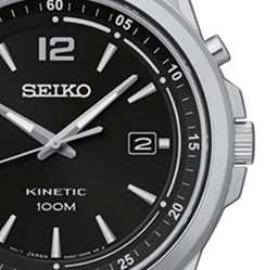 SEIKO 精工 KINETIC系列 SKA597 男士人动电能手表 42mm 黑盘 银色不锈钢带 圆形