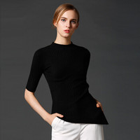 瑞比卡(Marc Rebecca)套头女五分袖毛衣百搭上衣修身打底衫针织衫女 75015D 黑色 M