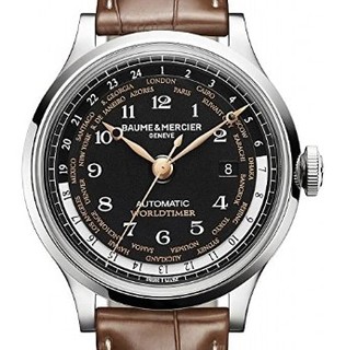 BAUME & MERCIER 名士 CAPELAND卡普蓝系列 MOA10134 男士机械手表 44mm 黑盘 棕色真皮带 圆形