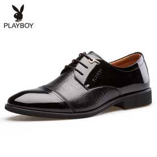 花花公子（PLAYBOY）皮鞋经典系带商务正装男鞋英伦绅士漆皮结婚鞋7CW523022D 黑色 44