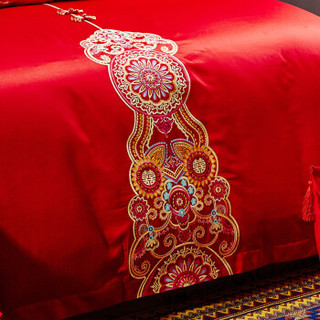 艾维（I-WILL）床品家纺  六件套婚庆大红色刺绣花结婚四六件套新婚庆床上用品 爱 1.8米床 双人220*240cm