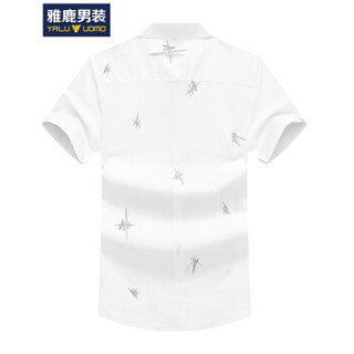 雅鹿男装 YALU UOMO 休闲短袖衬衫男新品 2019夏季白衬衫男韩版印花修身衬衣男T198109 S02EXCE011C 白色 56