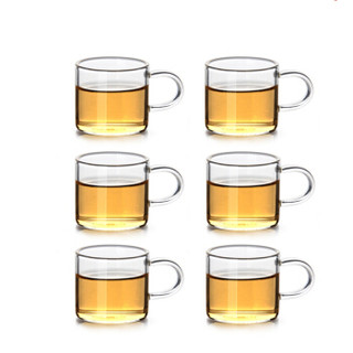 关耳窑 茶杯小茶杯功夫茶具套装家用带把透明玻璃泡茶杯子6只装单杯迷你红茶