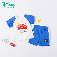 迪士尼(Disney)男童短袖套装夏新品儿童套装纯棉卡通撞色童装182T730 宝蓝 12个月/身高80cm