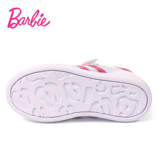芭比 BARBIE 夏季女童运动鞋 女童网鞋小白鞋 单网儿童运动鞋 1852 白色/桃红 35码实测内长约22.0cm