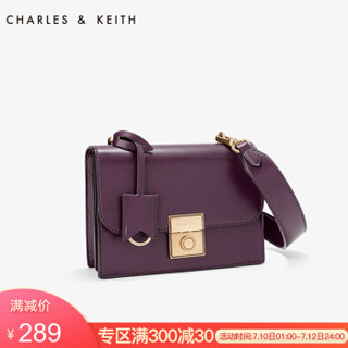 CHARLES&KEITH女包金属扣吊牌饰翻盖小方包斜跨包女士CK2-80780728 紫色 M