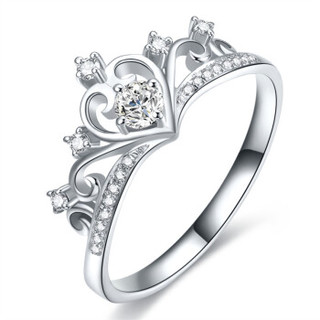 鸣钻国际 王冠 白18k金钻戒 钻石戒指结婚求婚女戒 情侣对戒女款 11号