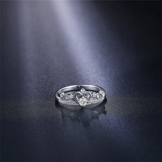 鸣钻国际 王冠 白18k金钻戒 钻石戒指结婚求婚女戒 情侣对戒女款 11号