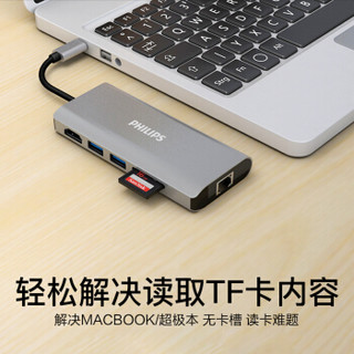 飞利浦（PHILIPS） type-c拓展坞转换器usb-c分线器hdmi苹果macbookpro扩展坞 SWR1608A/93 太空灰