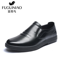 富贵鸟（FUGUINIAO）休闲鞋头层牛皮时尚韩版褶皱套脚男士S889208 黑色 44