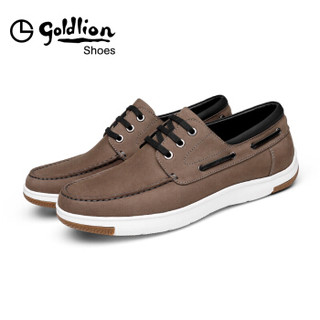 金利来（goldlion）男鞋商务舒适轻质透气皮鞋时尚休闲鞋559830248FRA-深卡其色-39码