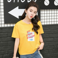 南极人（Nanjiren）T恤女夏季宽松时尚短袖休闲简约印花上衣 黄色 M
