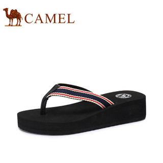 骆驼（CAMEL） 女鞋 舒适时尚英伦撞色人字拖 A822266100 蓝色 39