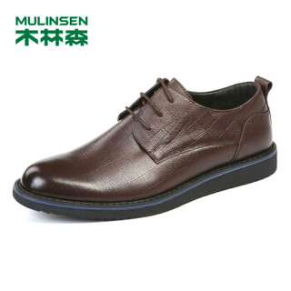 木林森（MULINSEN）日常休闲格子纹头层牛皮英伦时尚男士正装皮鞋 棕色 43码 SL87031