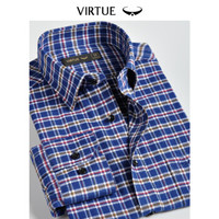 Virtue富绅再生纤维格子休闲衬衫亲肤舒适长袖衬衫男CD543LF深蓝格纹 41