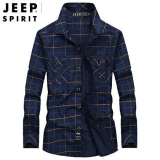 吉普 JEEP 男士长袖格子衬衫新款青年时尚商务休闲上衣 RSC006 蓝色 2XL