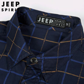 吉普 JEEP 男士长袖格子衬衫新款青年时尚商务休闲上衣 RSC006 蓝色 2XL