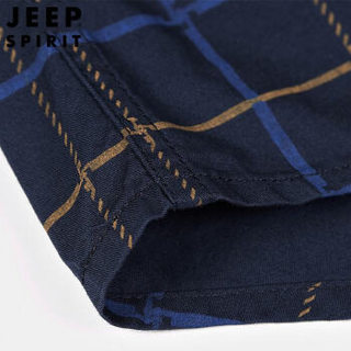 吉普 JEEP 男士长袖格子衬衫新款青年时尚商务休闲上衣 RSC006 蓝色 2XL