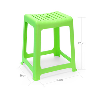 茶花 塑料凳子家用椅子加厚型弧形条纹板凳46.6cm高方凳 绿色 0838