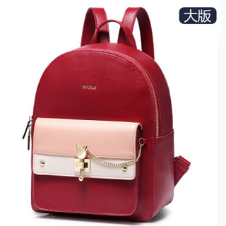 纽芝兰（NUCELLE）双肩包女士韩版时尚学院风书包学生背包百搭旅行包 327红色（加大版）