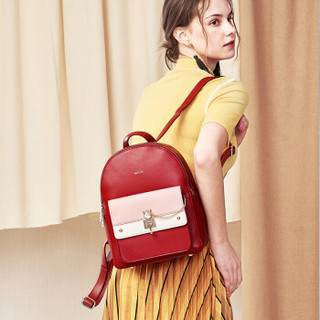 纽芝兰（NUCELLE）双肩包女士韩版时尚学院风书包学生背包百搭旅行包 327红色（加大版）