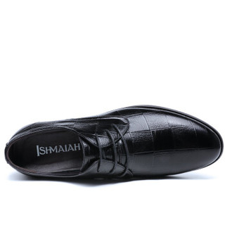 伊施玛雅（Ishmaiah）英伦男士职场商务休闲系带低帮耐磨正装皮鞋子 8016 黑色 44