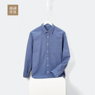 海澜优选商务休闲长袖衬衫时尚条纹男士衬衫FNEAJ38006A蓝灰条纹(15)