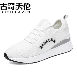 古奇天伦（GUCIHEAVEN）女士 低帮内增高休闲运动跑步鞋 8958-1 白色（加绒） 34