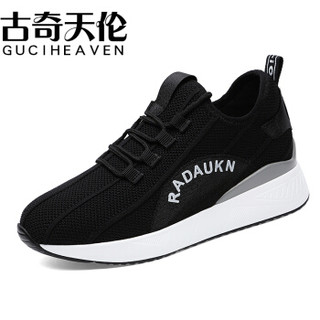 古奇天伦（GUCIHEAVEN）女士 低帮内增高休闲运动跑步鞋 8958-1 黑色（加绒） 37