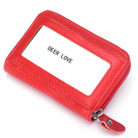 DEER LOVE 牛皮风琴12卡位零钱包证件包交通卡包LE80316红色