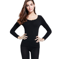 花花公子PLAYBOY 女士秋衣秋裤 保暖内衣套装 秋衣秋裤女 美体薄款打底修身棉毛衫冬季 黑色 均码