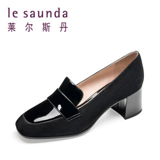 莱尔斯丹 le saunda 时尚优雅通勤OL职业复古圆头套脚高跟女单鞋 LS 9T58501 黑色 36