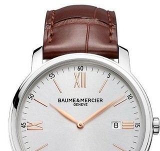 BAUME & MERCIER 名士 Classima系列 MOA08462 男士石英手表 42mm 白盘 棕色皮革带 圆形