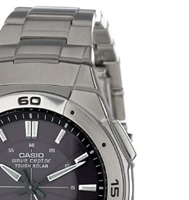 CASIO 卡西欧 WVA470J-1ACF 男士太阳能手表 42.3mm 黑盘 银色不锈钢带 圆形