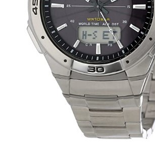 CASIO 卡西欧 WVA470J-1ACF 男士太阳能手表 42.3mm 黑盘 银色不锈钢带 圆形