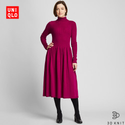 UNIQLO 优衣库 418630 女士3D精纺美利奴罗纹两翻领连衣裙