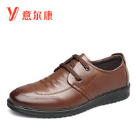 意尔康男鞋商务休闲鞋系带舒适潮流皮鞋 8541AE75765W 棕色 44