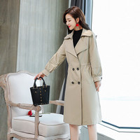 米兰茵（MILANYIN）女装 2019年春季开衫潮流拼接气质休闲时尚纯色双排扣风衣 ML19199 杏色 2XL