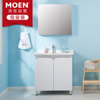 摩恩（MOEN）浴室柜组合套装单孔冰晶白800mm柜体洛奇780mm镜柜面盆龙头BCP51453+BCM07-002BS+21121