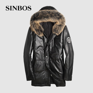 SINBOS 真皮羽绒服男士皮衣冬季优质绵羊皮保暖外套 黑色 175/96A(XL)