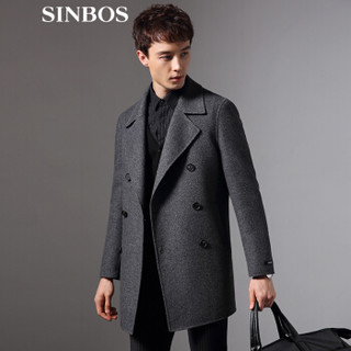 SINBOS毛呢大衣男中长款2018新款冬季双面呢羊毛呢子大衣修身外套 深灰 175