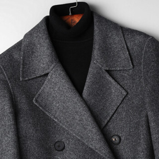 SINBOS毛呢大衣男中长款2018新款冬季双面呢羊毛呢子大衣修身外套 深灰 175