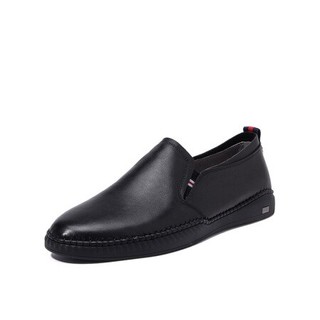 星期六男鞋（ST&SAT）时尚牛皮革舒适耐穿一脚蹬驾车透气百搭休闲鞋SS91129802 黑色 39